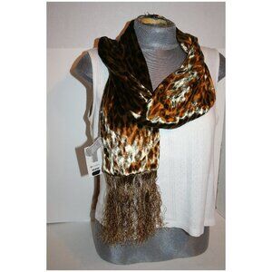 Echo Leopard Animal Gold/Brown/Black Print Pattern Long Winter Rayon/Silk Scarf